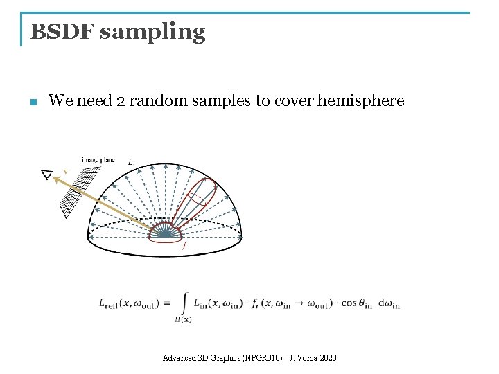 BSDF sampling n We need 2 random samples to cover hemisphere Advanced 3 D