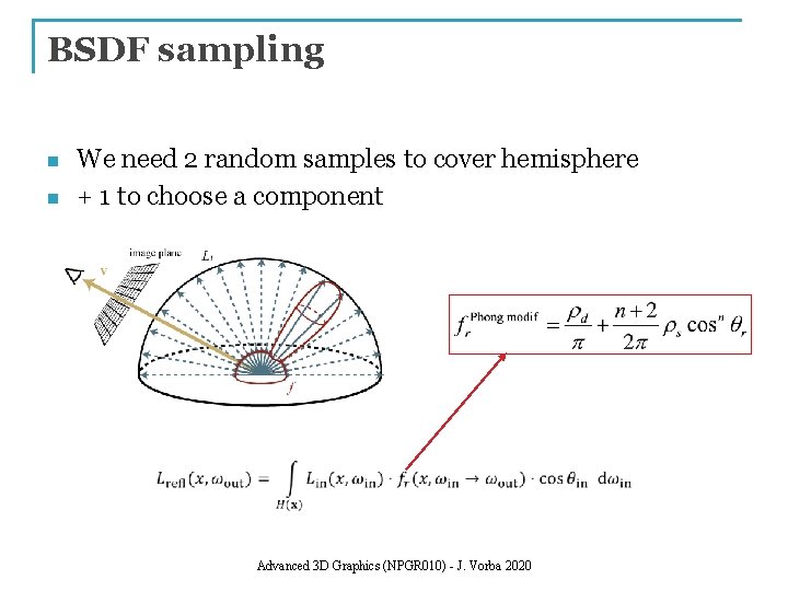 BSDF sampling n n We need 2 random samples to cover hemisphere + 1