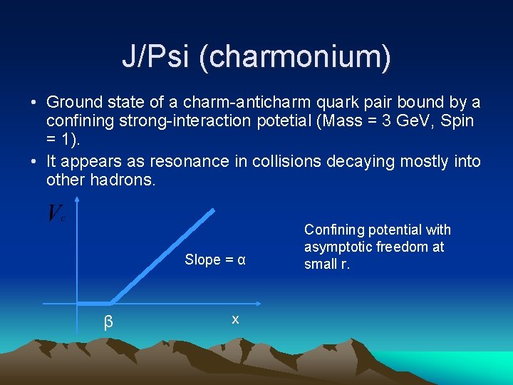 J/Psi (charmonium) • Ground state of a charm-anticharm quark pair bound by a confining