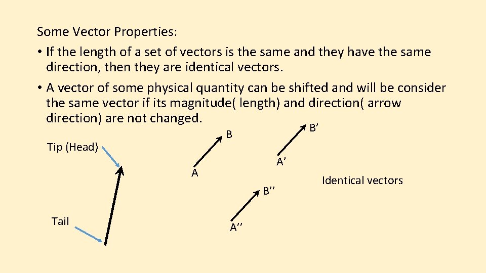 Some Vector Properties: • If the length of a set of vectors is the