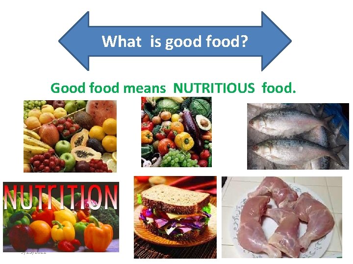 What is good food? Good food means NUTRITIOUS food. 9/23/2021 7 What is good food? Good food means NUTRITIOUS food. 9/23/2021 7