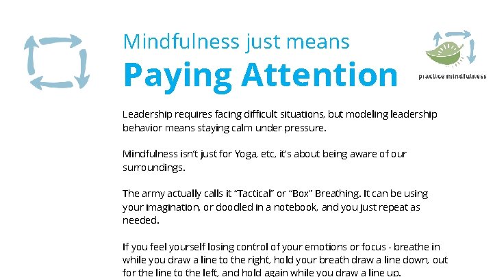 Mindfulness just means Paying Attention Leadership requires facing difficult situations, but modeling leadership behavior