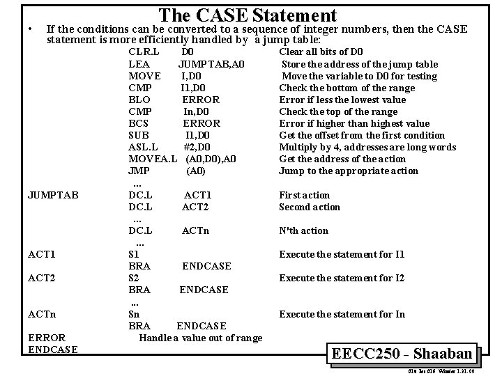  • The CASE Statement If the conditions can be converted to a sequence