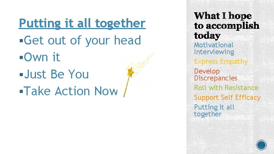Putting it all together §Get out of your head §Own it §Just Be You Putting it all together §Get out of your head §Own it §Just Be You