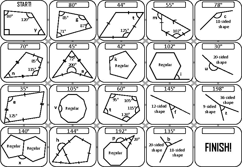 START! 80° 85° 120° 45° 115° v Regular 144° h Regular x Regular 20