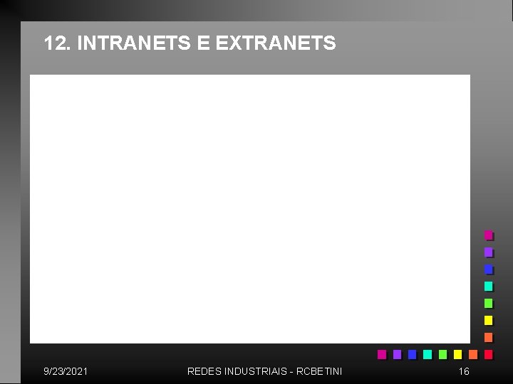12. INTRANETS E EXTRANETS 9/23/2021 REDES INDUSTRIAIS - RCBETINI 16 