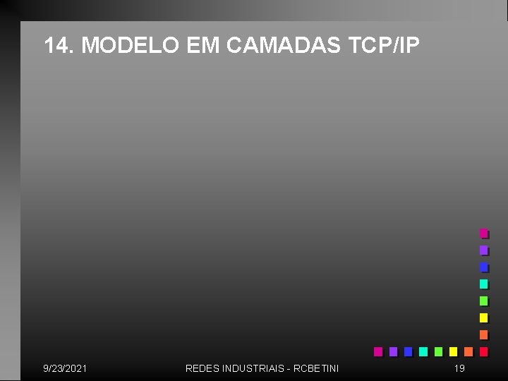 14. MODELO EM CAMADAS TCP/IP 9/23/2021 REDES INDUSTRIAIS - RCBETINI 19 