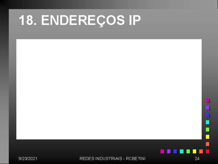 18. ENDEREÇOS IP 9/23/2021 REDES INDUSTRIAIS - RCBETINI 24 