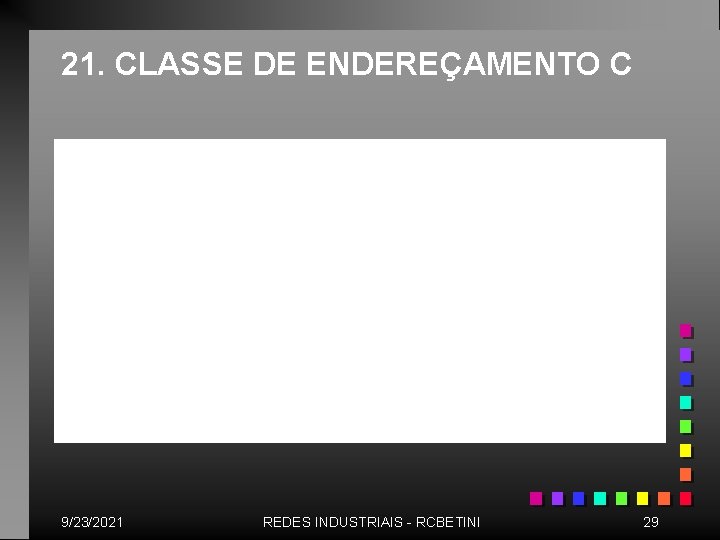 21. CLASSE DE ENDEREÇAMENTO C 9/23/2021 REDES INDUSTRIAIS - RCBETINI 29 