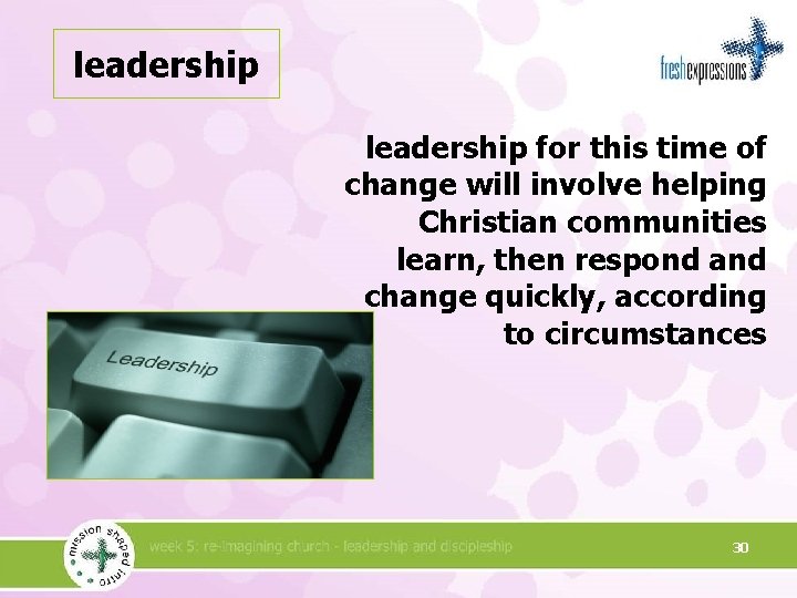 leadership for this time of change will involve helping Christian communities learn, then respond