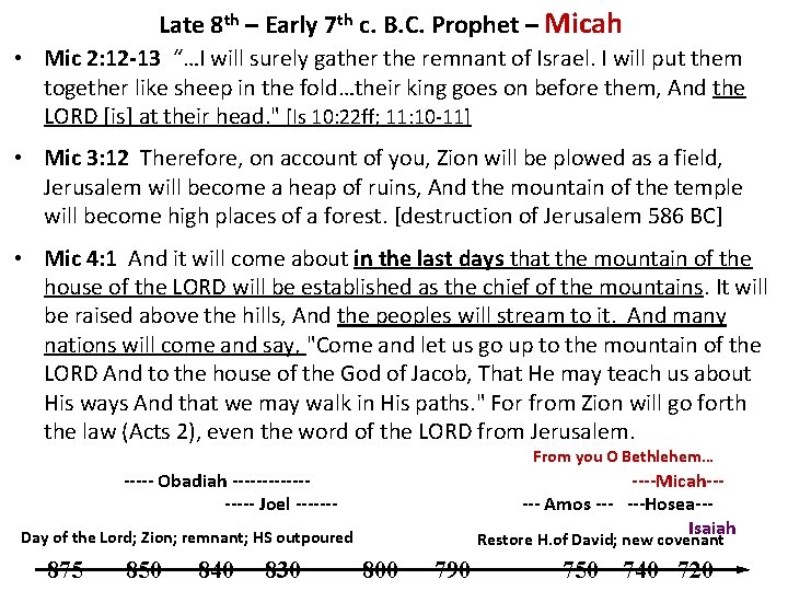 Late 8 th – Early 7 th c. B. C. Prophet – Micah •