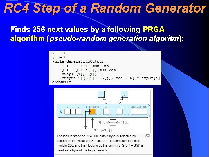 RC 4 Step of a Random Generator Finds 256 next values by a following
