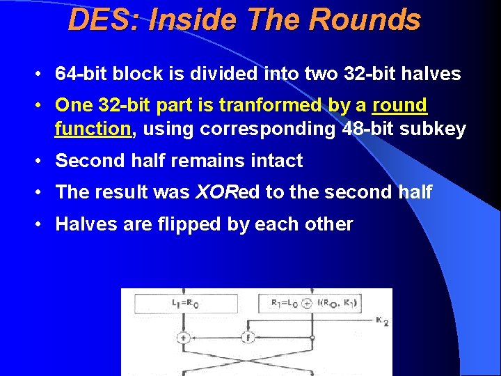 DES: Inside The Rounds • 64 -bit block is divided into two 32 -bit