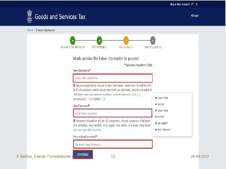 S Sekhar, Deputy Commissioner (GSTN) 22 24 -09 -2021 