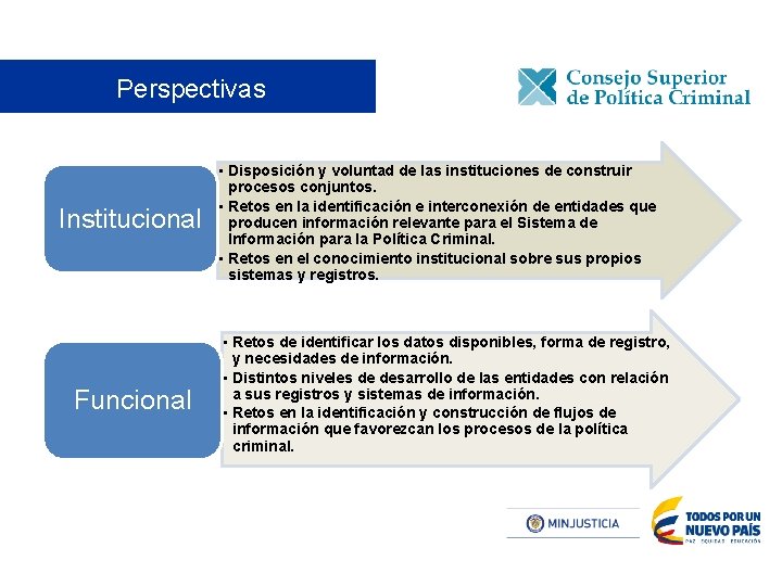 Perspectivas Institucional Funcional • Disposición y voluntad de las instituciones de construir procesos conjuntos.