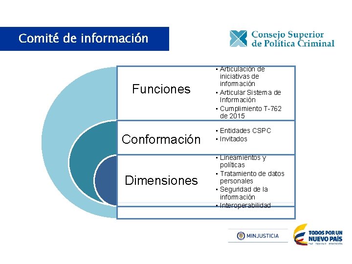 Comité de información Funciones Conformación Dimensiones • Articulación de iniciativas de información • Articular