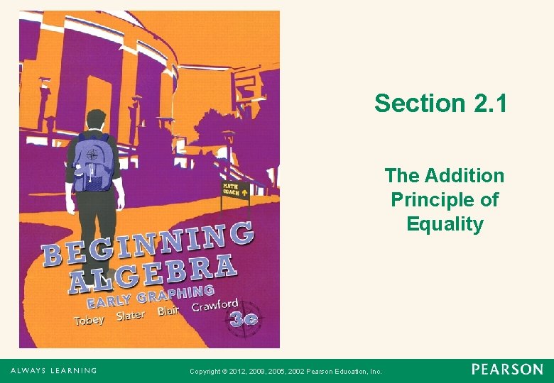 Section 2. 1 The Addition Principle of Equality Copyright © 2012, 2009, 2005, 2002