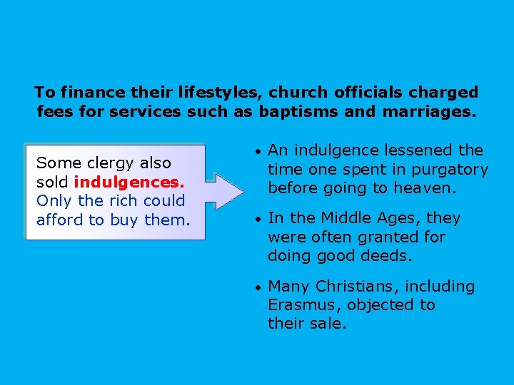 To finance their lifestyles, church officials charged fees for services such as baptisms and