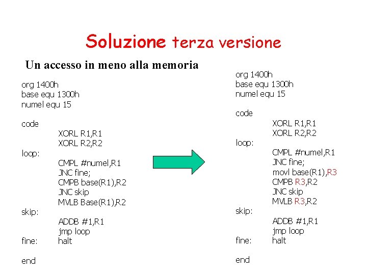 Soluzione terza versione Un accesso in meno alla memoria org 1400 h base equ