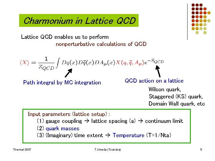 Charmonium in Lattice QCD enables us to perform nonperturbative calculations of QCD Path integral