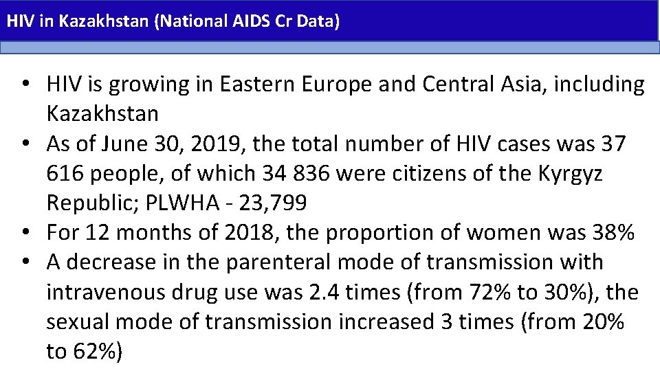 HIV in Kazakhstan (National AIDS Cr Data) • HIV is growing in Eastern Europe