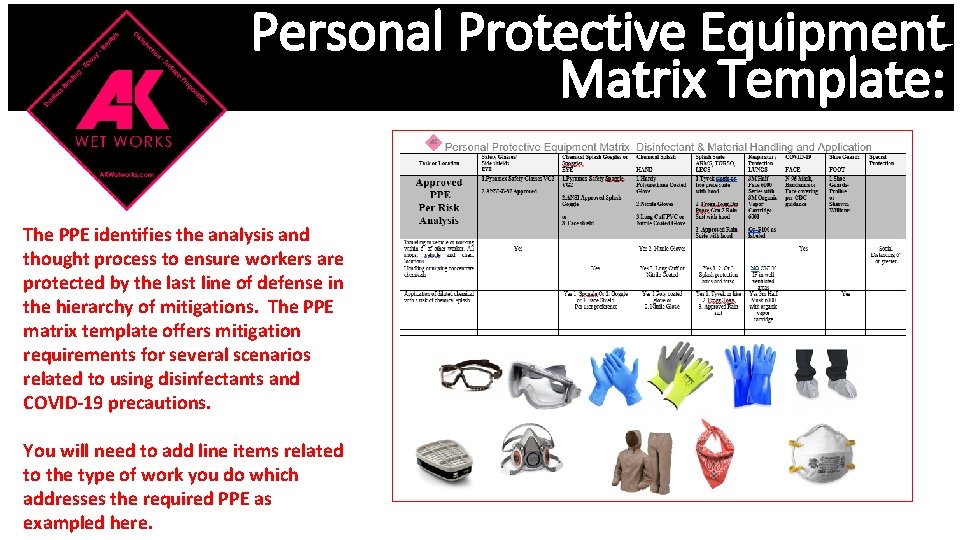 Personal Protective Equipment Matrix Template: The PPE identifies the analysis and thought process to