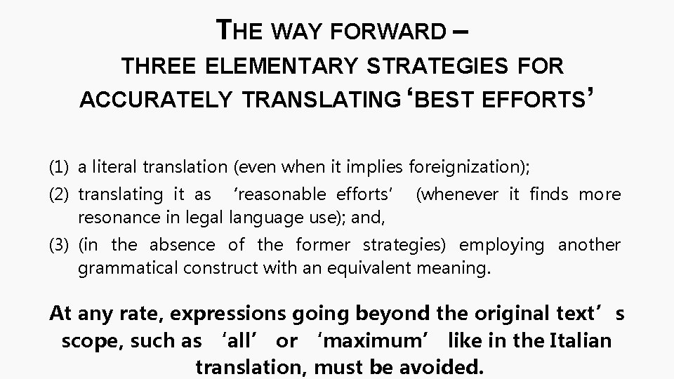 THE WAY FORWARD – THREE ELEMENTARY STRATEGIES FOR ACCURATELY TRANSLATING ‘BEST EFFORTS’ (1) a