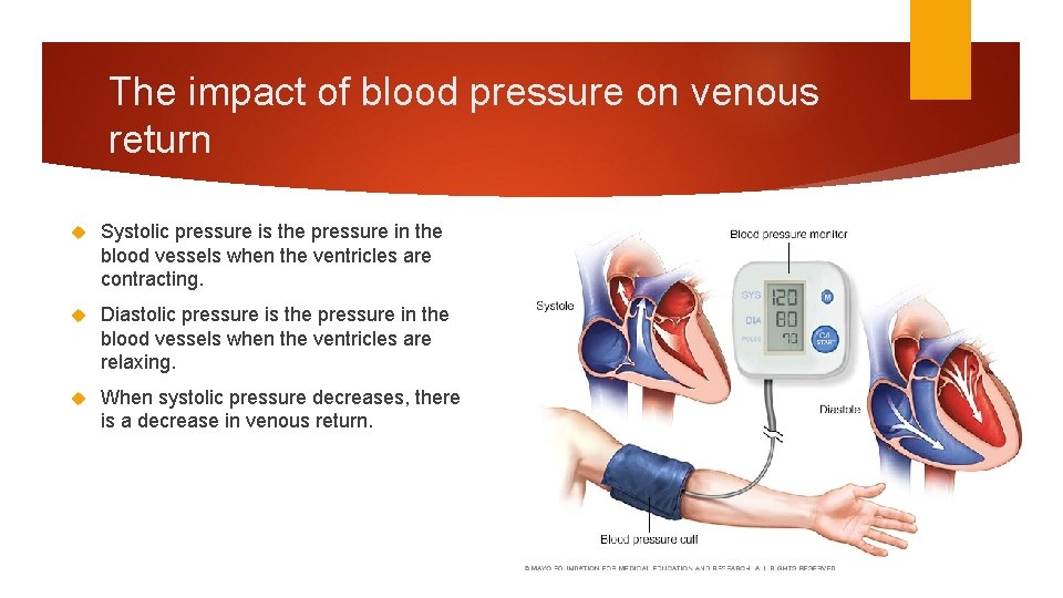 The impact of blood pressure on venous return Systolic pressure is the pressure in