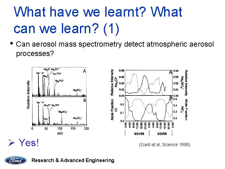 What have we learnt? What can we learn? (1) • Can aerosol mass spectrometry