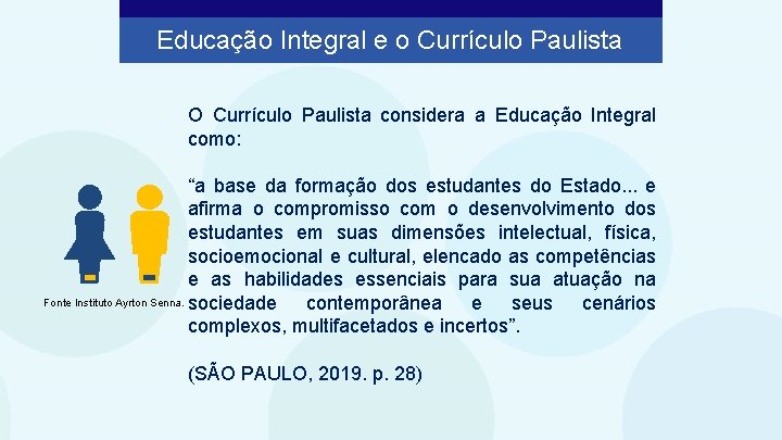 Educação Integral e o Currículo Paulista O Currículo Paulista considera a Educação Integral como: