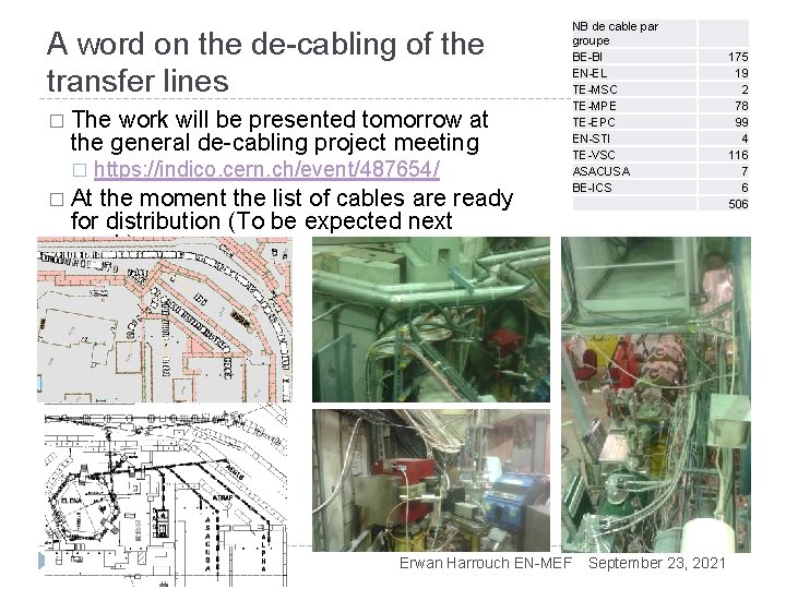 A word on the de-cabling of the transfer lines � The work will be