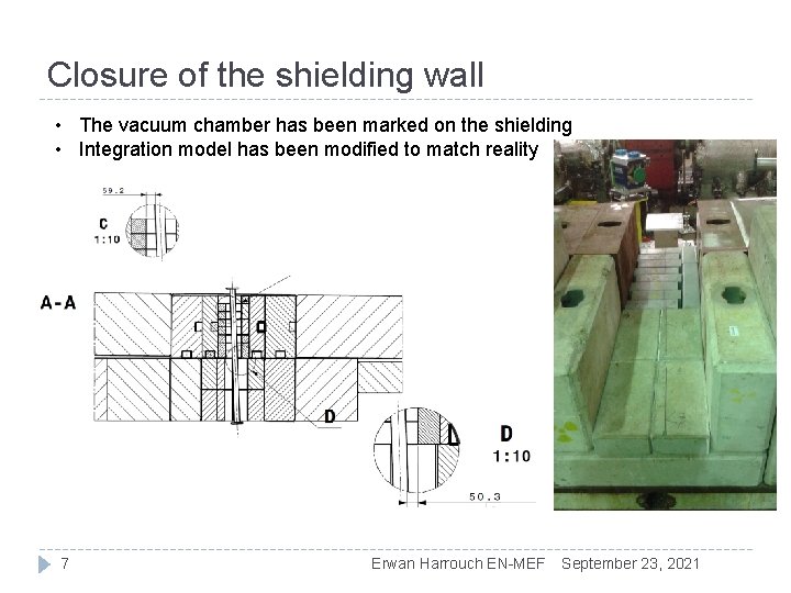 Closure of the shielding wall • The vacuum chamber has been marked on the