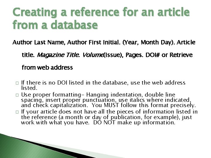 Creating a reference for an article from a database Author Last Name, Author First