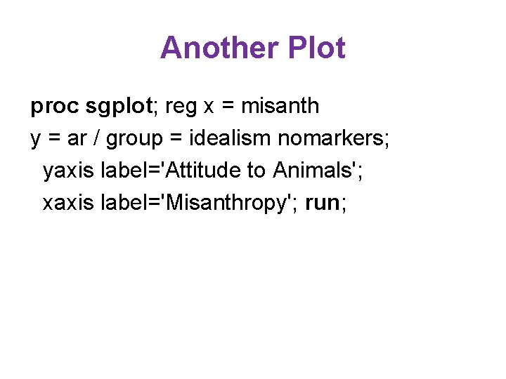 Another Plot proc sgplot; reg x = misanth y = ar / group = Another Plot proc sgplot; reg x = misanth y = ar / group =