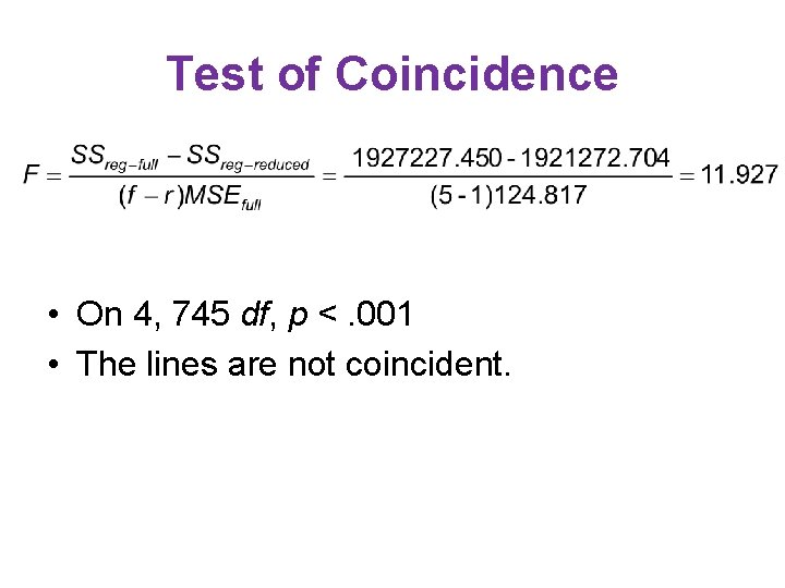 Test of Coincidence • On 4, 745 df, p <. 001 • The lines Test of Coincidence • On 4, 745 df, p <. 001 • The lines