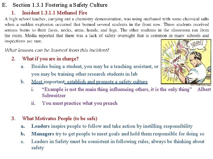 E. Section 1. 3. 1 Fostering a Safety Culture 1. Incident 1. 3. 1. E. Section 1. 3. 1 Fostering a Safety Culture 1. Incident 1. 3. 1.