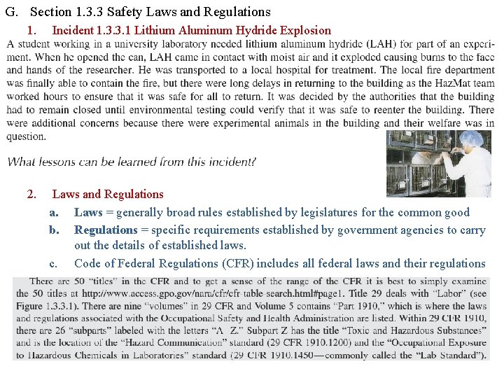 G. Section 1. 3. 3 Safety Laws and Regulations 1. Incident 1. 3. 3. G. Section 1. 3. 3 Safety Laws and Regulations 1. Incident 1. 3. 3.