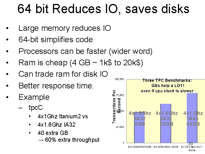 64 bit Reduces IO, saves disks • • Large memory reduces IO 64 -bit 64 bit Reduces IO, saves disks • • Large memory reduces IO 64 -bit