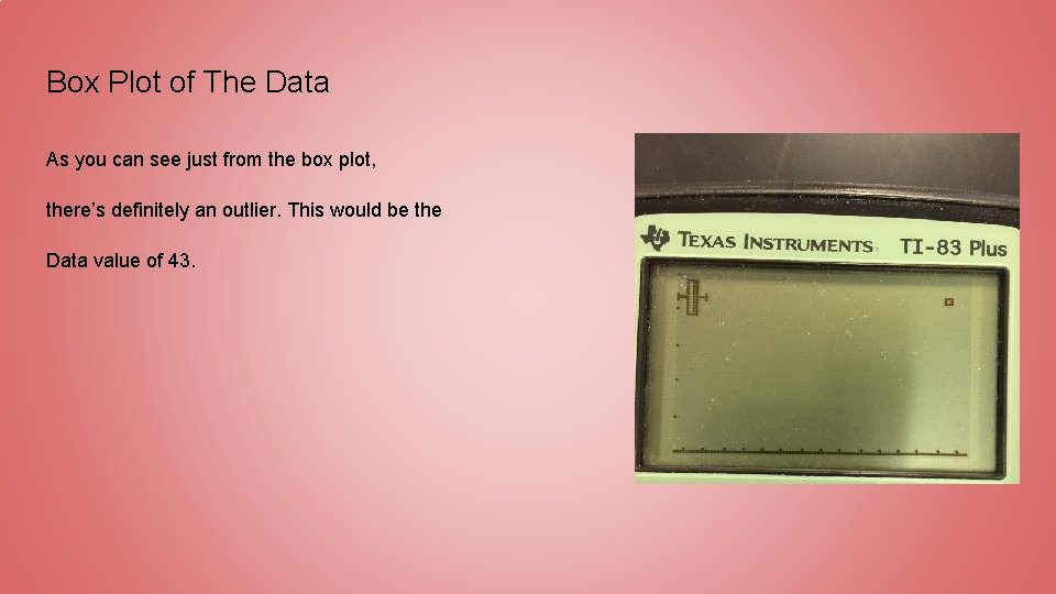 Box Plot of The Data As you can see just from the box plot, Box Plot of The Data As you can see just from the box plot,