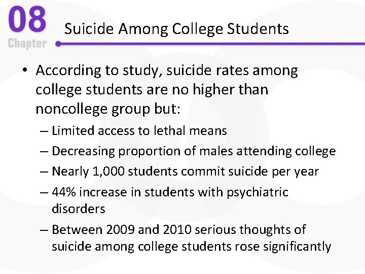 Suicide Among College Students • According to study, suicide rates among college students are