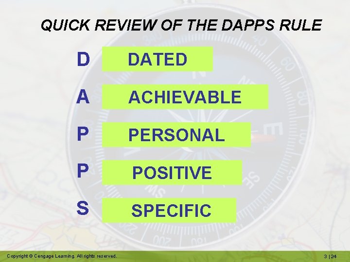 QUICK REVIEW OF THE DAPPS RULE D DATED A ACHIEVABLE P PERSONAL P POSITIVE
