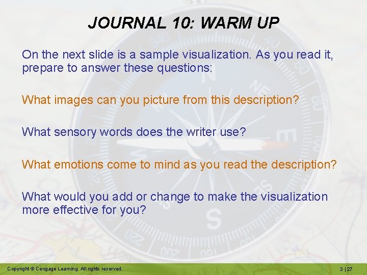 JOURNAL 10: WARM UP On the next slide is a sample visualization. As you