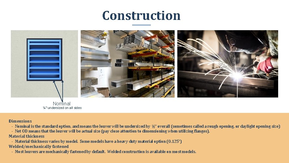 Construction. Nominal ¼" undersized on all sides Dimensions - Nominal is the standard option,