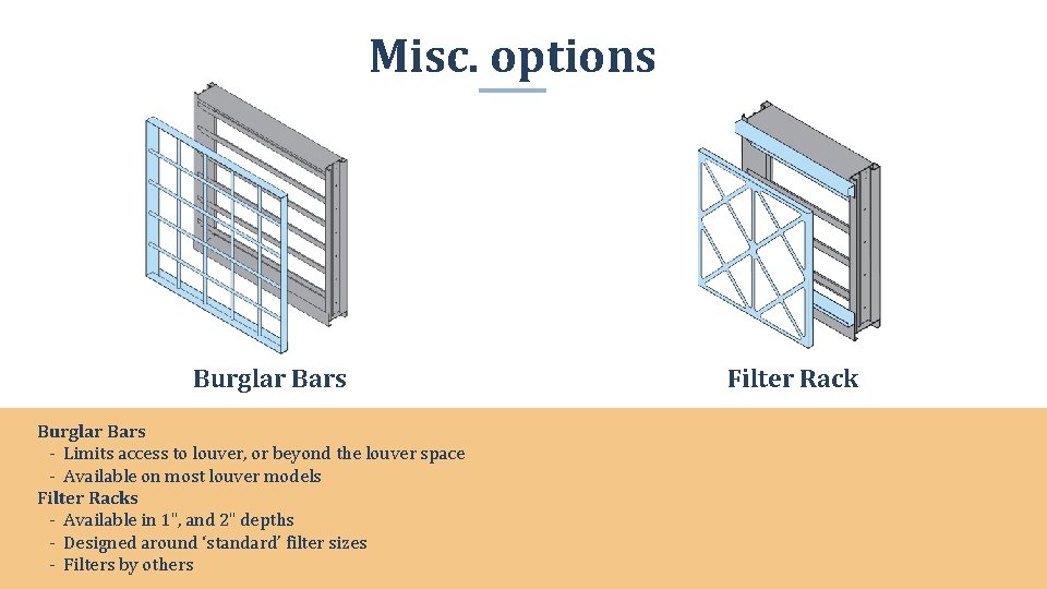 Misc. options Burglar Bars - Limits access to louver, or beyond the louver space