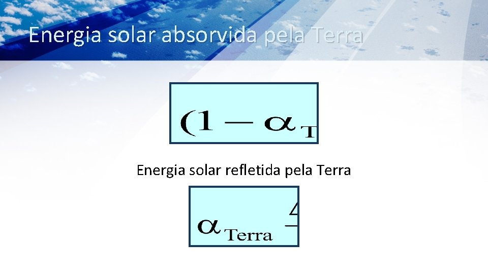 Energia solar absorvida pela Terra Energia solar refletida pela Terra 