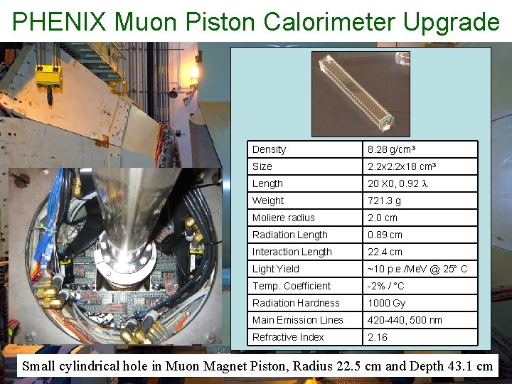 PHENIX Muon Piston Calorimeter Upgrade SOUTH Density 8. 28 g/cm 3 Size 2. 2