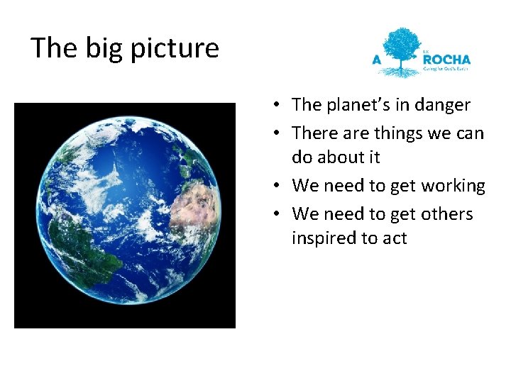 The big picture • The planet’s in danger • There are things we can