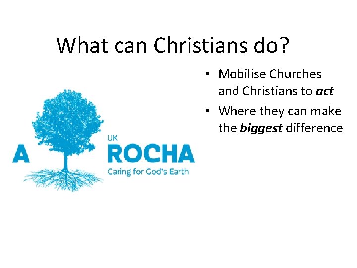 What can Christians do? • Mobilise Churches and Christians to act • Where they