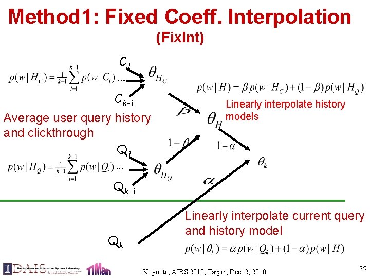 Method 1: Fixed Coeff. Interpolation (Fix. Int) C 1 … Ck-1 Average user query