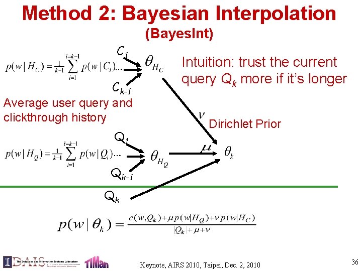 Method 2: Bayesian Interpolation (Bayes. Int) C 1 … Ck-1 Average user query and